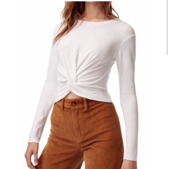 Aritzia/Wilfred Free Ortiz Cropped Long Sleeve Top w/ Knot Detail - Small in Tan - Picture 2 of 6